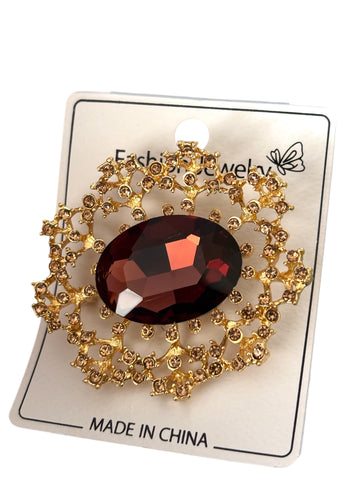 Brown stone brooch
