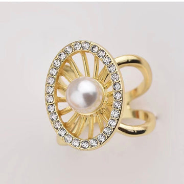 Gold pearl scarf ring
