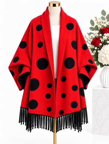 Red/Black Polka Double sided Poncho