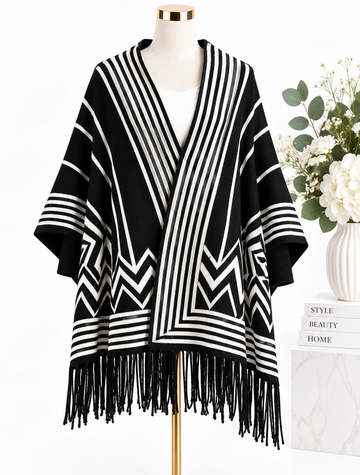 Black & White Abstract Poncho