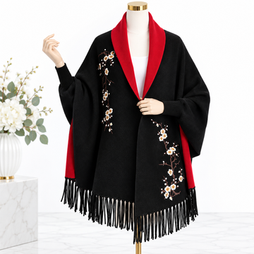 Floral Black/Red Poncho