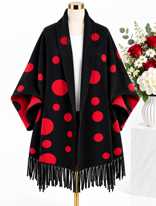 Red/Black Polka Double sided Poncho