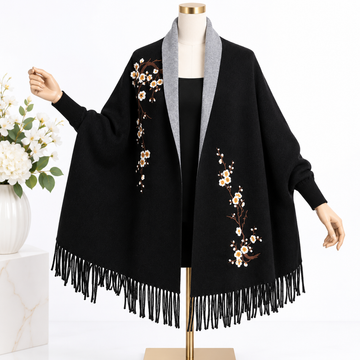 Black/Grey Floral Poncho