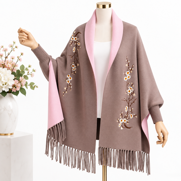 Beige/Floral poncho