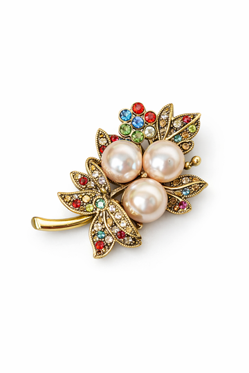 3 pearled Bronze brooch