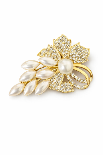 Multi pearled Golden leaf brooch