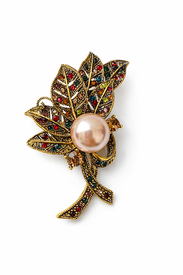 Multi colored pearlleaf brooch