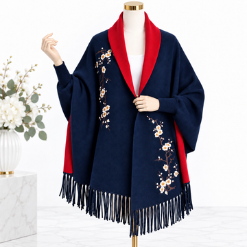 Floral Navy blue/Red Poncho