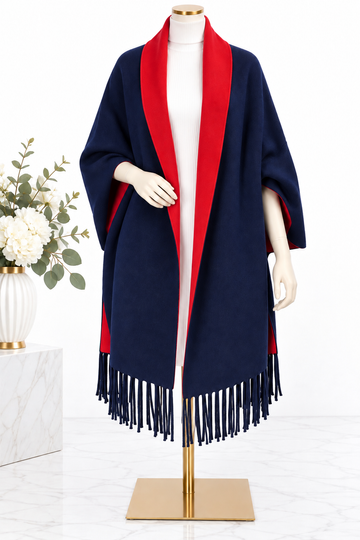 Plain Navy Blue/Red Poncho