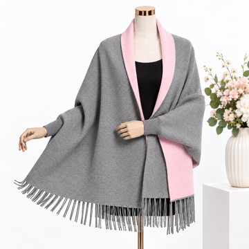 Plain Grey/Baby pink poncho