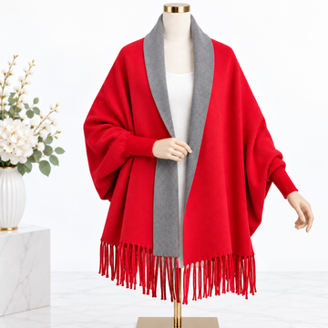 Plain Red/Grey Poncho